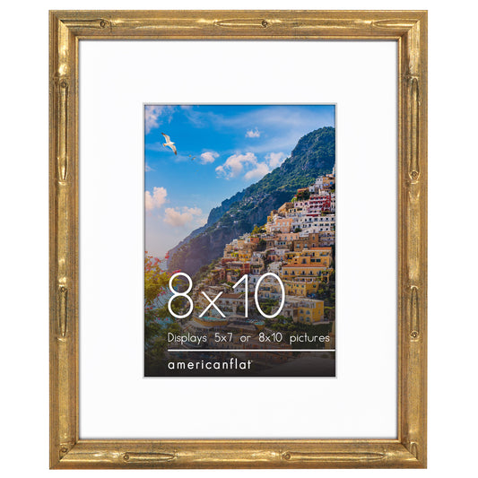 Americanflat Picture Frame with Mat | Faux Bamboo Molding | Shatter-Resistant Glass