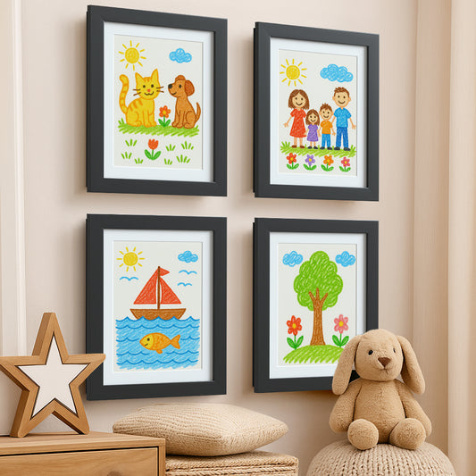 Americanflat Kids Art Frame with Mat | Set of 4 | Holds up to 100 Artworks