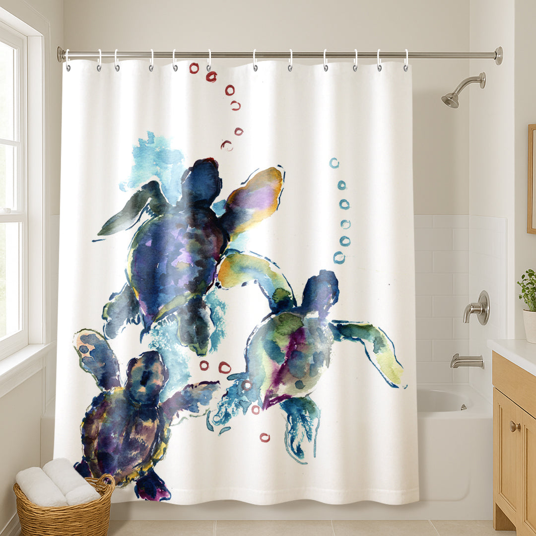 71x74 Sea Turtle Shower Curtain with 12 Metal Grommets