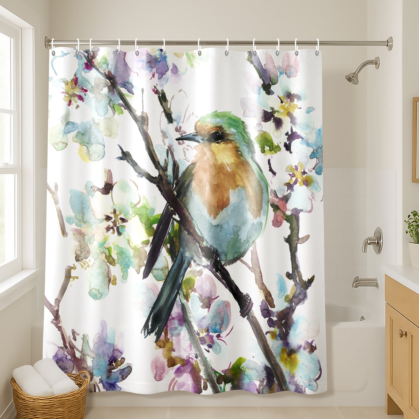 71x74 Shower Curtain with 12 Metal Grommets | Robin and Apricot Tree