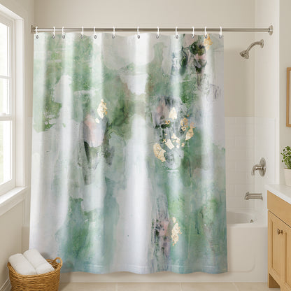 71x74 Abstract Shower Curtain with 12 Metal Grommets | Green Modern Design
