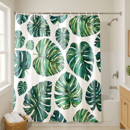 71x74 Botanical Shower Curtain with 12 Metal Grommets | Tropical Leaves