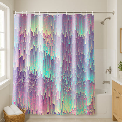 71x74 Abstract Shower Curtain with 12 Metal Grommets | Iridescent Glitches