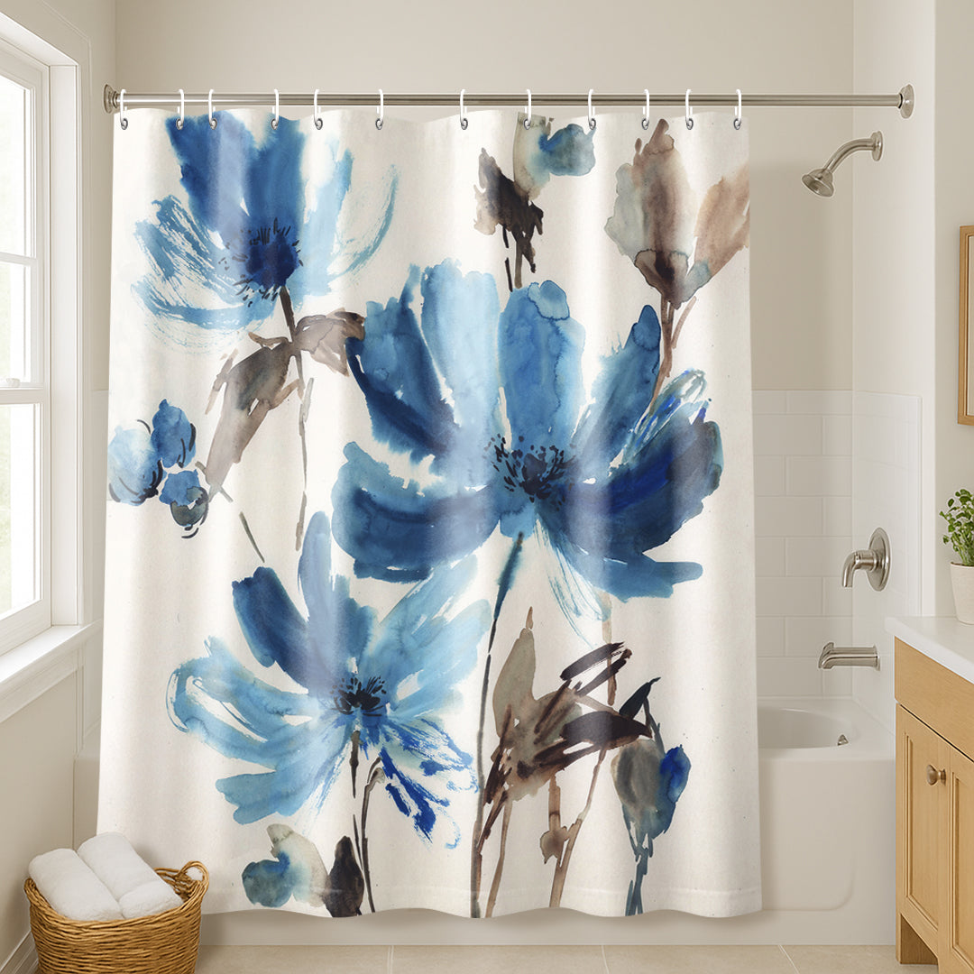 71x74 Floral Shower Curtain with 12 Metal Grommets | Blissful Blue