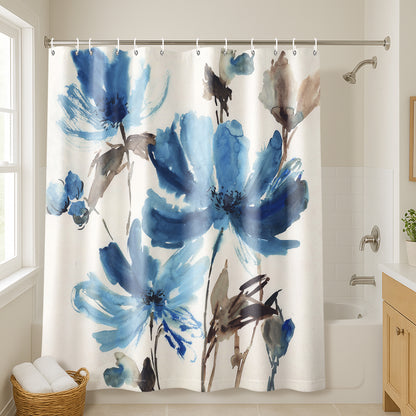 71x74 Floral Shower Curtain with 12 Metal Grommets | Blissful Blue