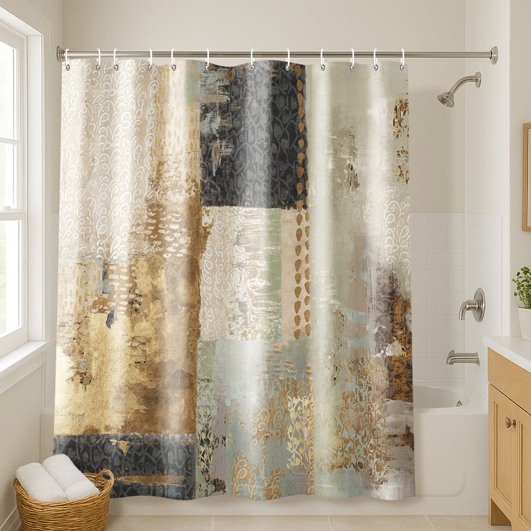 71x74 Abstract Shower Curtain with 12 Metal Grommets | Vertical Distressed Textures