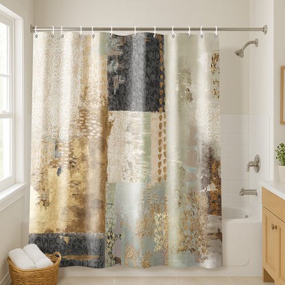 71x74 Abstract Shower Curtain with 12 Metal Grommets | Vertical Distressed Textures