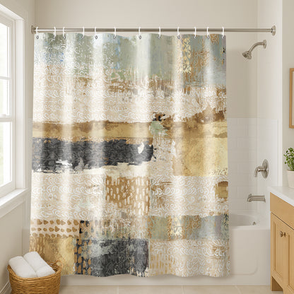 71x74 Abstract Shower Curtain with 12 Metal Grommets | Horizontal Distressed Textures