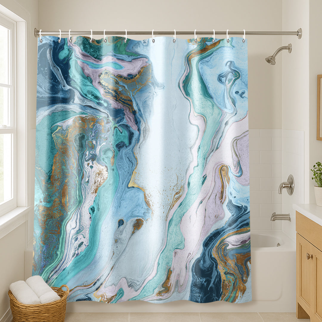 71x74 Blue Marble Shower Curtain with 12 Metal Grommets