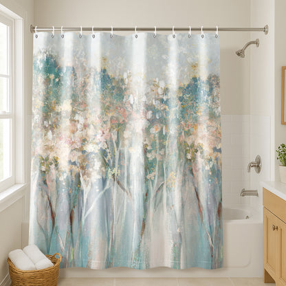 71x74 Abstract Shower Curtain with 12 Metal Grommets | Woodland-Inspired Design