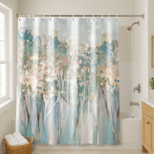71x74 Abstract Shower Curtain with 12 Metal Grommets | Woodland-Inspired Design