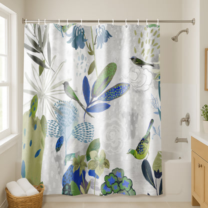 71x74 Abstract Shower Curtain with 12 Metal Grommets | Botanical Design