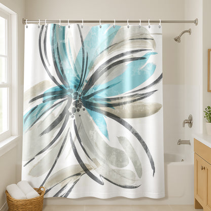 71x74 Shower Curtain with 12 Metal Grommets | Light Blue and Grey