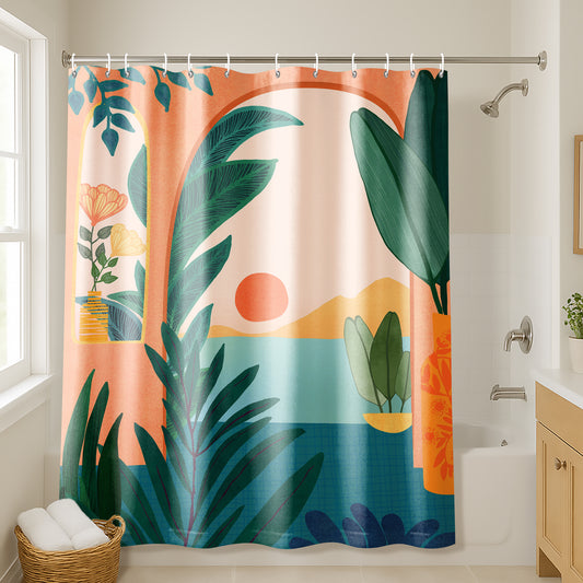 71x74 Boho Shower Curtain with 12 Metal Grommets | Ocean View
