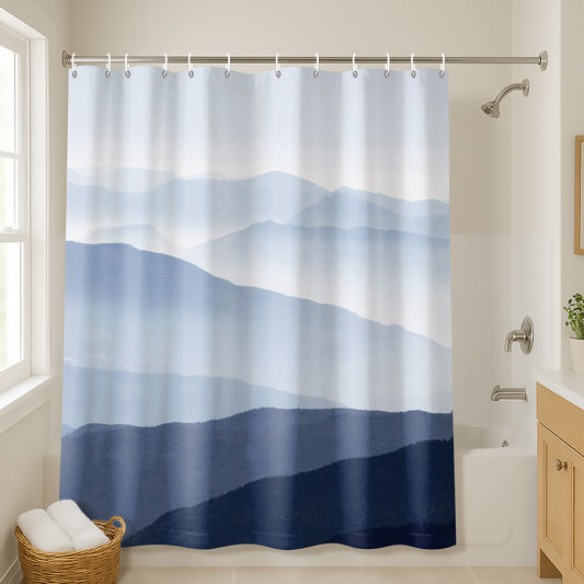 71x74 Blue Mountain Shower Curtain with 12 Metal Grommets