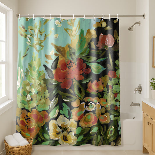 71x74 Floral Shower Curtain with 12 Metal Grommets | Vibrant Flowers
