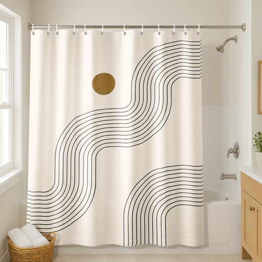 71x74 Abstract Shower Curtain with 12 Metal Grommets | Geometric Lines