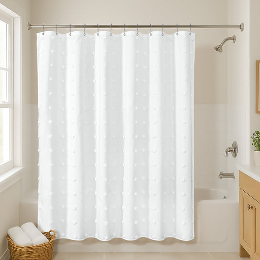 71x71 Woven Linen Shower Curtain with Tassel Accents and 12 Grommets | Textured Designs