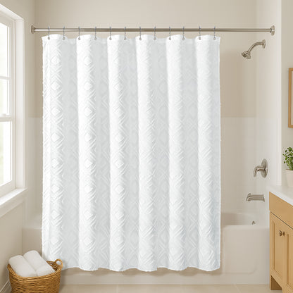 71x71 Woven Linen Shower Curtain with Tassel Accents and 12 Grommets | Textured Designs