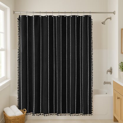 71x71 Woven Linen Shower Curtain with Tassel Accents and 12 Grommets | Solid Color