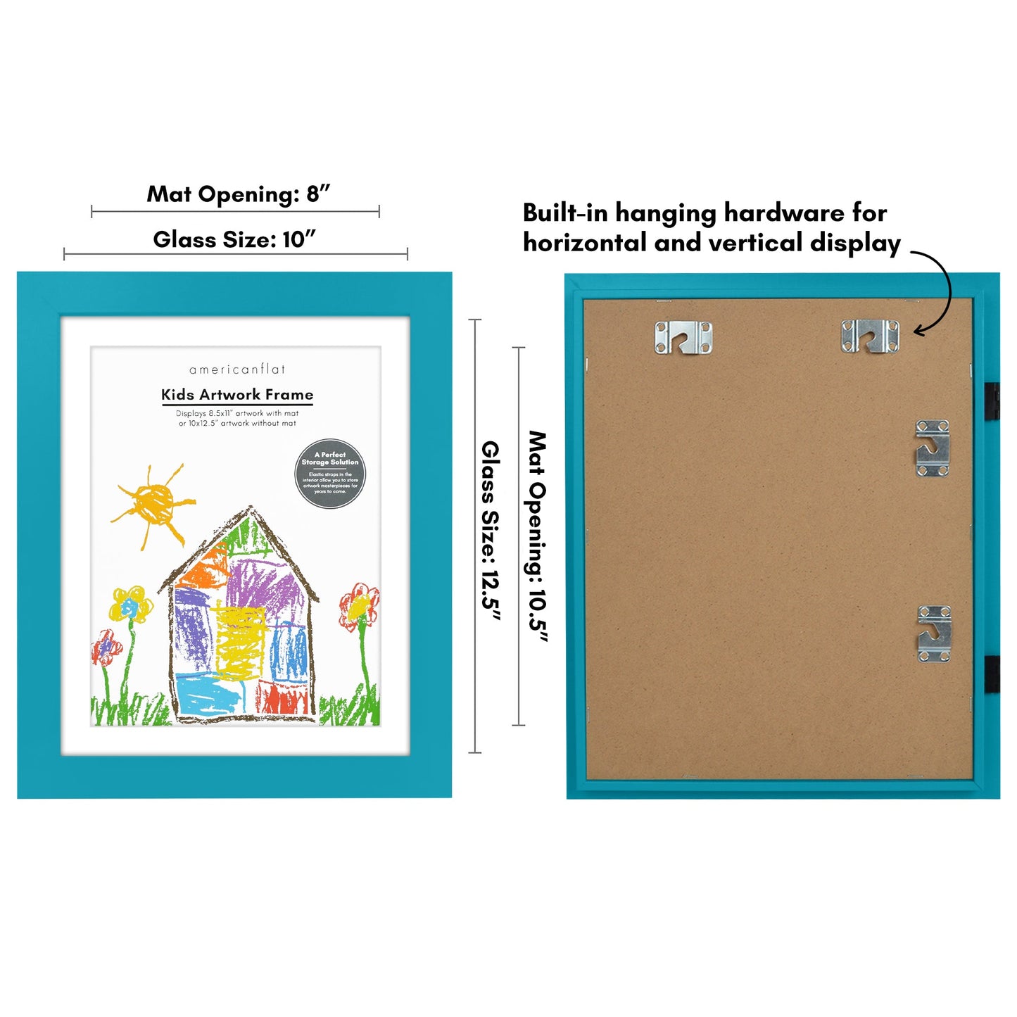 Front Loading Kids Art Frame - 8.5x11 Picture Frame with Mat and 10x12.5 Without Mat