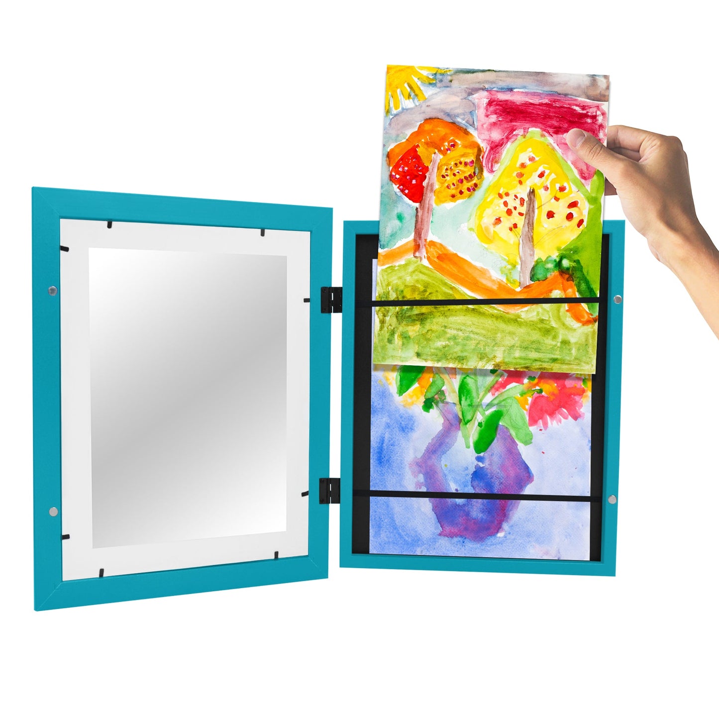 Americanflat Kids Art Frame 10x12.5 inches with 8.5x11 inches Mat - Composite Wood And Glass - Holds 100 Artworks