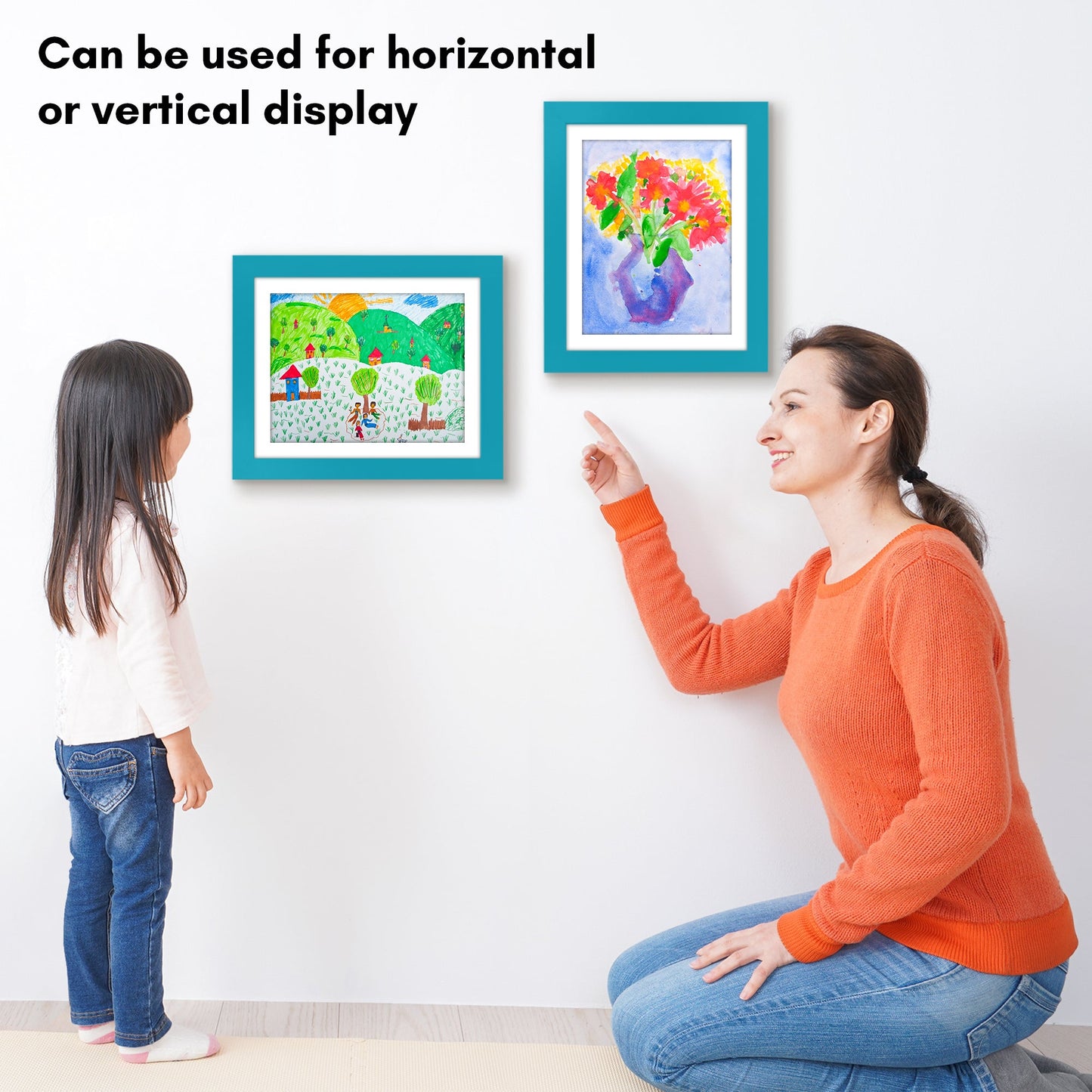 Americanflat Kids Art Frame 10x12.5 inches with 8.5x11 inches Mat - Composite Wood And Glass - Holds 100 Artworks