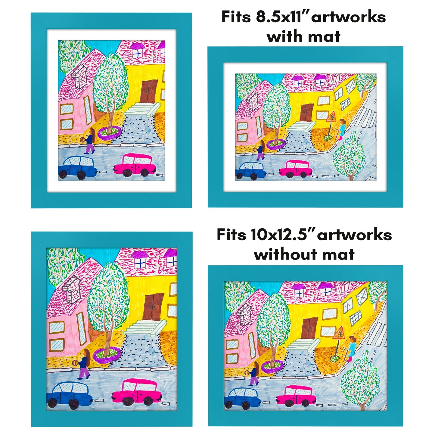 Front Loading Kids Art Frame - 8.5x11 Picture Frame with Mat and 10x12.5 Without Mat