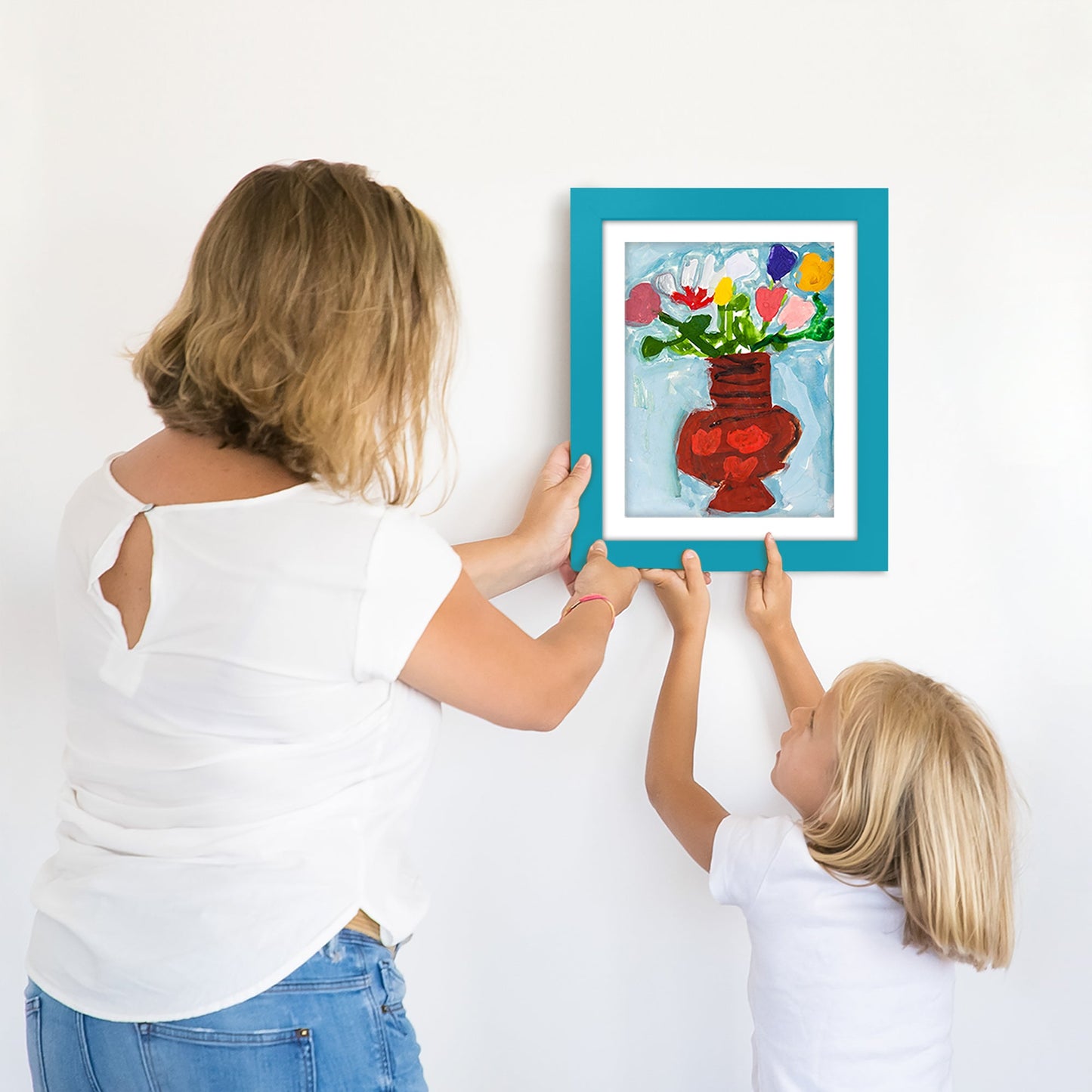 Americanflat Kids Art Frame 10x12.5 inches with 8.5x11 inches Mat - Composite Wood And Glass - Holds 100 Artworks