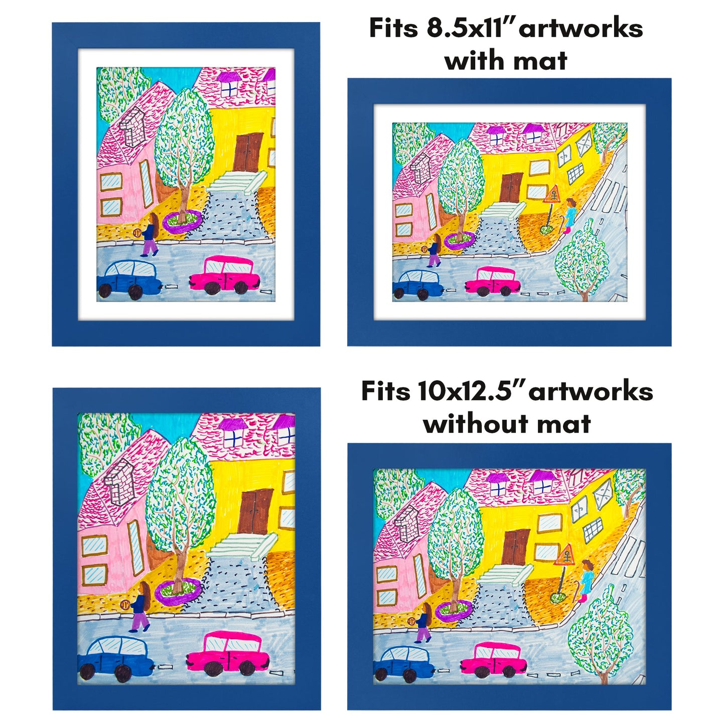 Front Loading Kids Art Frame - 8.5x11 Picture Frame with Mat and 10x12.5 Without Mat