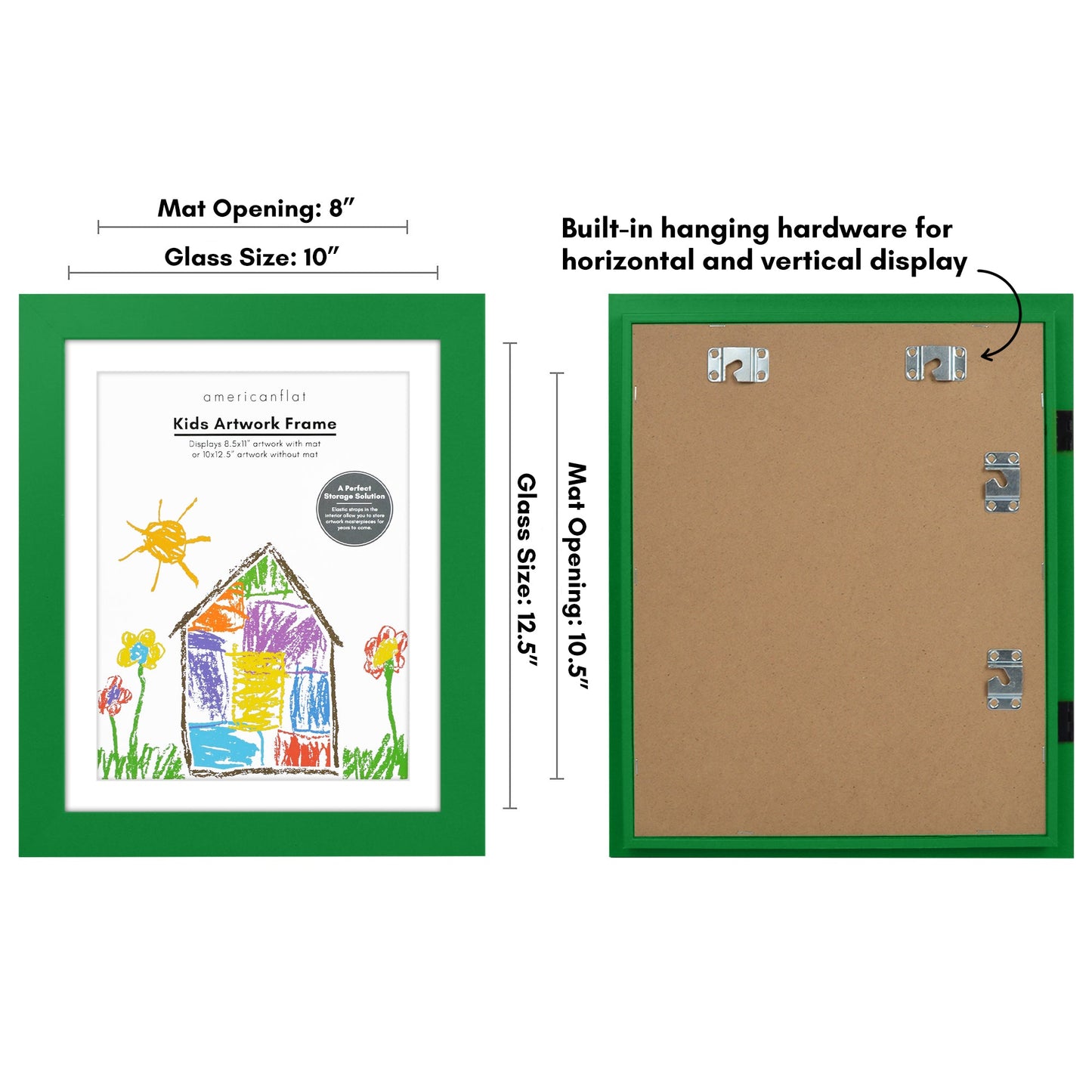 Americanflat Kids Art Frame 10x12.5 inches with 8.5x11 inches Mat - Composite Wood And Glass - Holds 100 Artworks