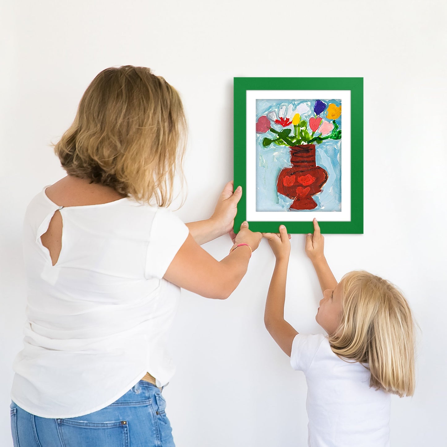 Americanflat Kids Art Frame 10x12.5 inches with 8.5x11 inches Mat - Composite Wood And Glass - Holds 100 Artworks