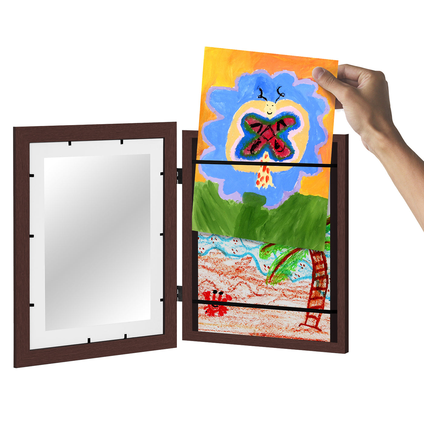 Americanflat Kids Art Frame 10x12.5 inches with 8.5x11 inches Mat - Composite Wood And Glass - Holds 100 Artworks