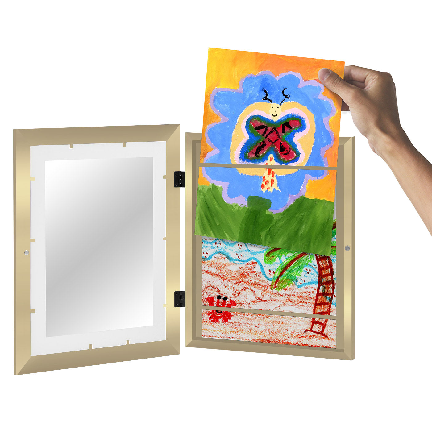 Americanflat Kids Art Frame 10x12.5 inches with 8.5x11 inches Mat - Composite Wood And Glass - Holds 100 Artworks