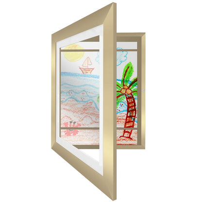 Kids Artwork Frame Changeable (Gold) | Magnetic Door Holds 100 Art Pieces | 8.5x11 Letter Size Display with Mat or 10x12.5 Without Mat | My Mini Masterpiece (Set of 2)
