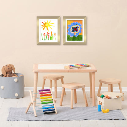 Kids Artwork Frame Changeable (Gold) | Magnetic Door Holds 100 Art Pieces | 8.5x11 Letter Size Display with Mat or 10x12.5 Without Mat | My Mini Masterpiece (Set of 2)