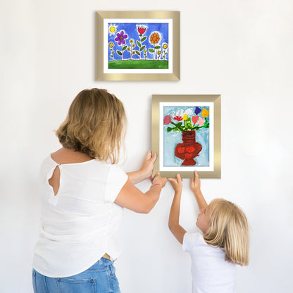 Kids Artwork Frame Changeable (Gold) | Magnetic Door Holds 100 Art Pieces | 8.5x11 Letter Size Display with Mat or 10x12.5 Without Mat | My Mini Masterpiece (Set of 2)