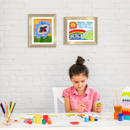 Kids Artwork Frame Changeable (Gold) | Magnetic Door Holds 100 Art Pieces | 8.5x11 Letter Size Display with Mat or 10x12.5 Without Mat | My Mini Masterpiece (Set of 2)
