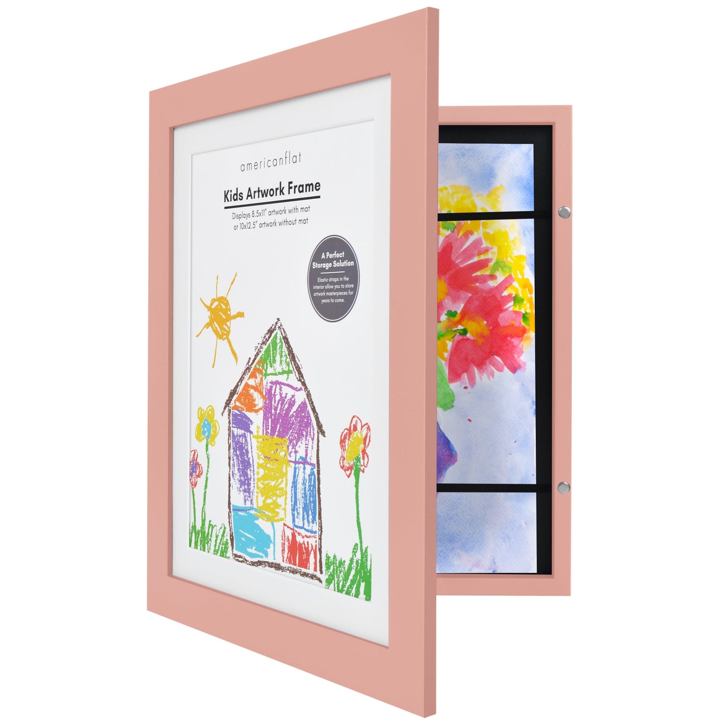 Americanflat Kids Art Frame 10x12.5 inches with 8.5x11 inches Mat - Composite Wood And Glass - Holds 100 Artworks