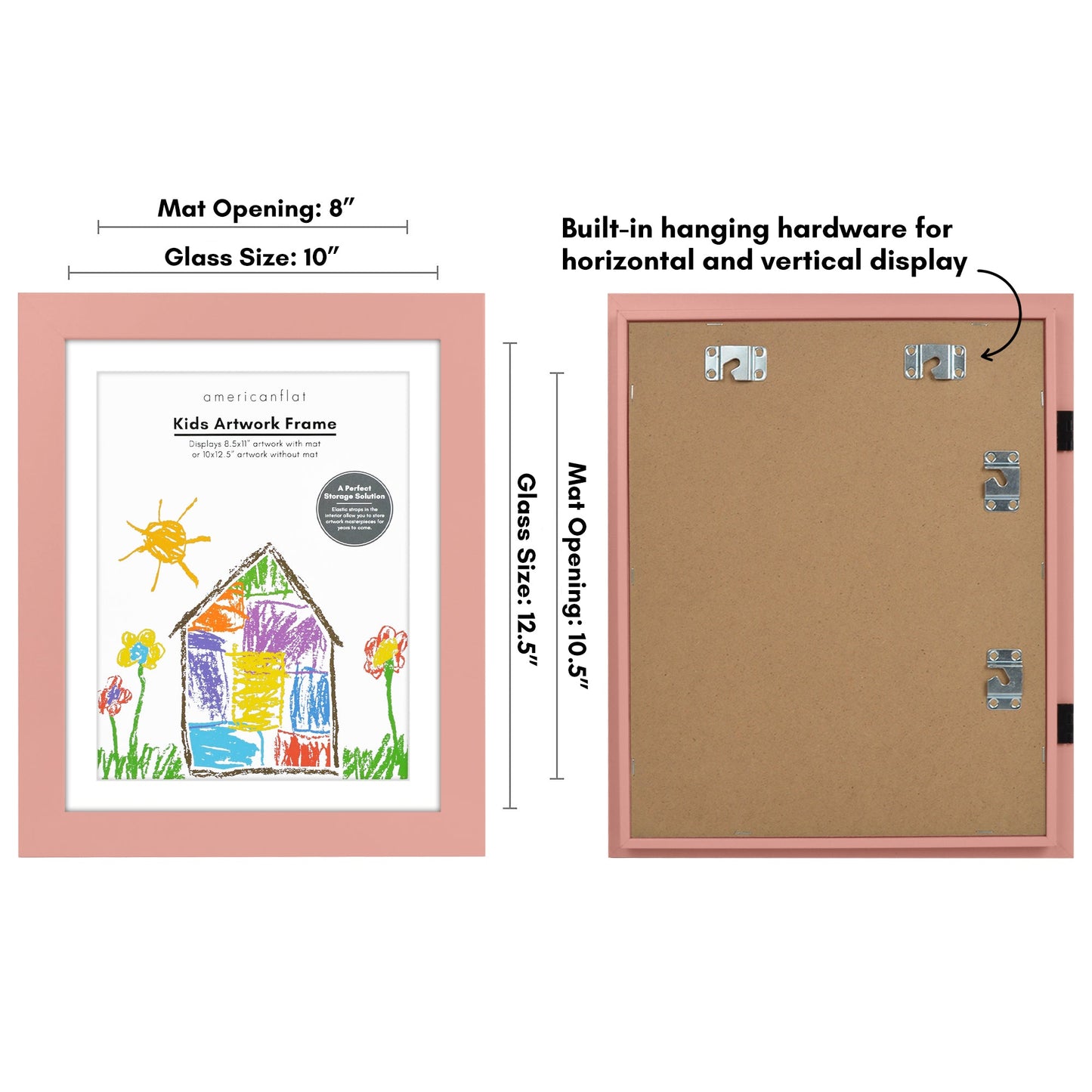 Americanflat Kids Art Frame 10x12.5 inches with 8.5x11 inches Mat - Composite Wood And Glass - Holds 100 Artworks
