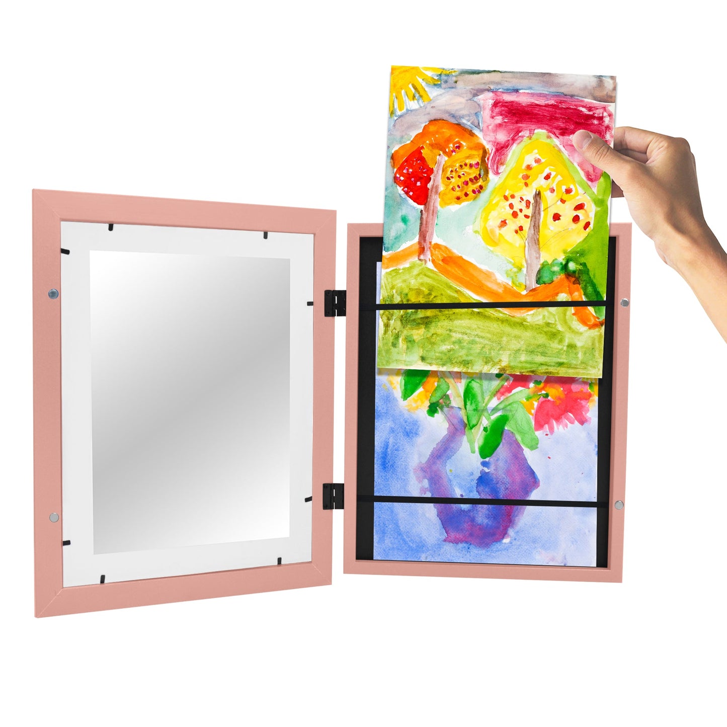 Americanflat Kids Art Frame 10x12.5 inches with 8.5x11 inches Mat - Composite Wood And Glass - Holds 100 Artworks