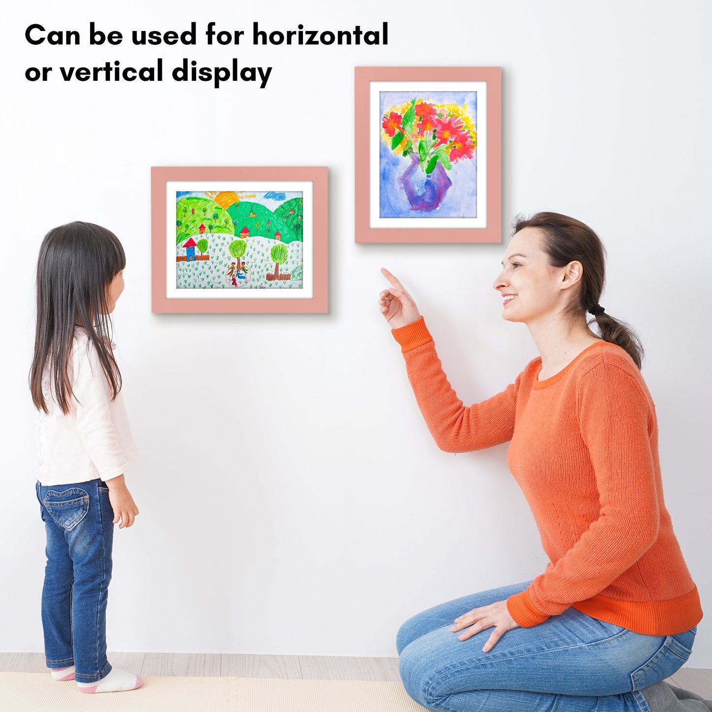 Americanflat Kids Art Frame 10x12.5 inches with 8.5x11 inches Mat - Composite Wood And Glass - Holds 100 Artworks