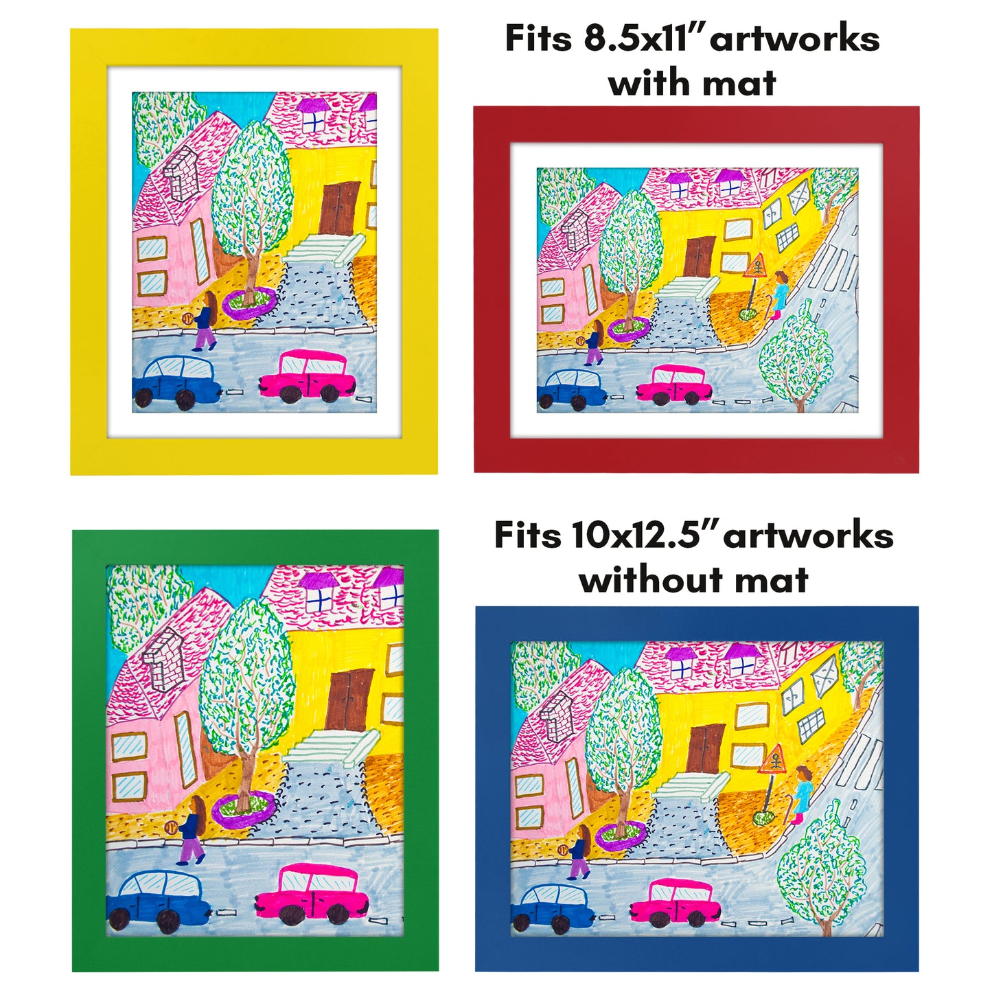 Multicolor - 8.5x11 Frame with Mat and 10x12.5 Without Mat - Frames for Kids Artwork Holds 100 Pcs - Kids Art Frame (4 Pack)