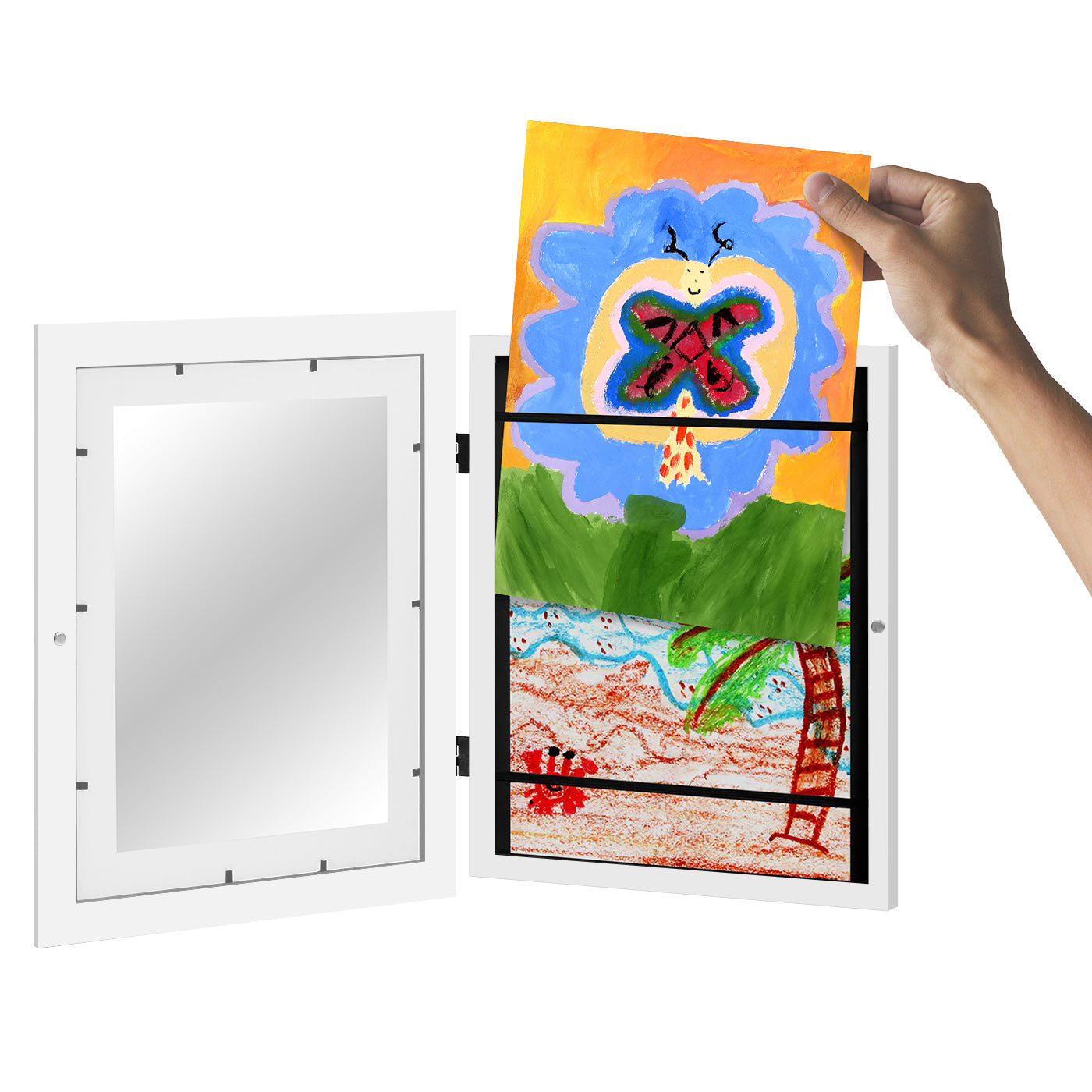 Americanflat Kids Art Frame 10x12.5 inches with 8.5x11 inches Mat - Composite Wood And Glass - Holds 100 Artworks