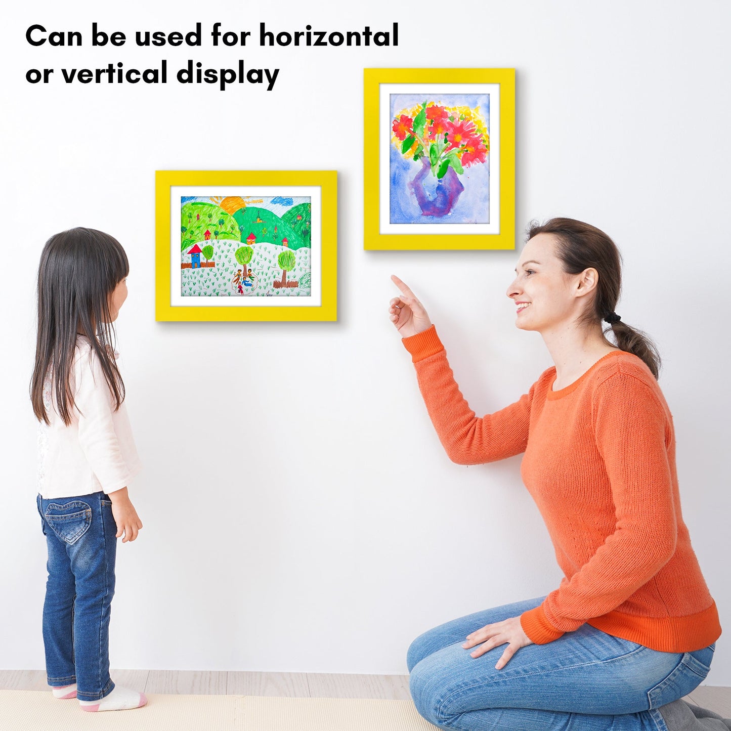 Americanflat Kids Art Frame 10x12.5 inches with 8.5x11 inches Mat - Composite Wood And Glass - Holds 100 Artworks