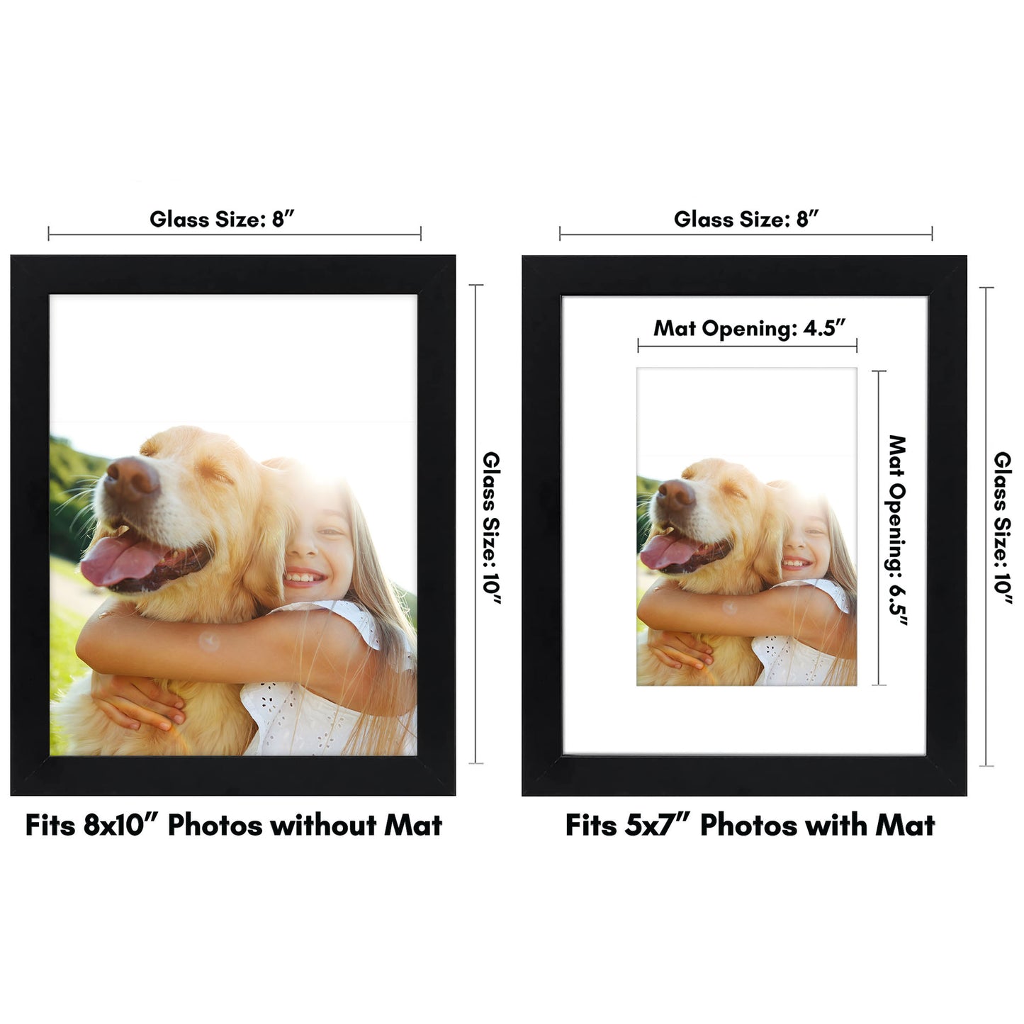 Americanflat | 8x10 | Picture Frame with Shatter-Resistant Glass | Set of 4 | Use as 5x7 Frame with Mat or Display 8x10 Photo Without Mat | Signature Collection | Photo Frames for Tabletop or Wall | Black