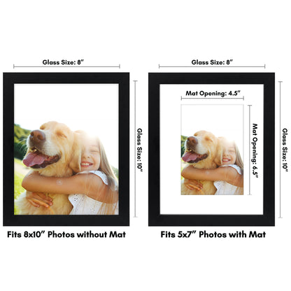 Americanflat | 8x10 | Picture Frame with Shatter-Resistant Glass | Set of 4 | Use as 5x7 Frame with Mat or Display 8x10 Photo Without Mat | Signature Collection | Photo Frames for Tabletop or Wall | Black