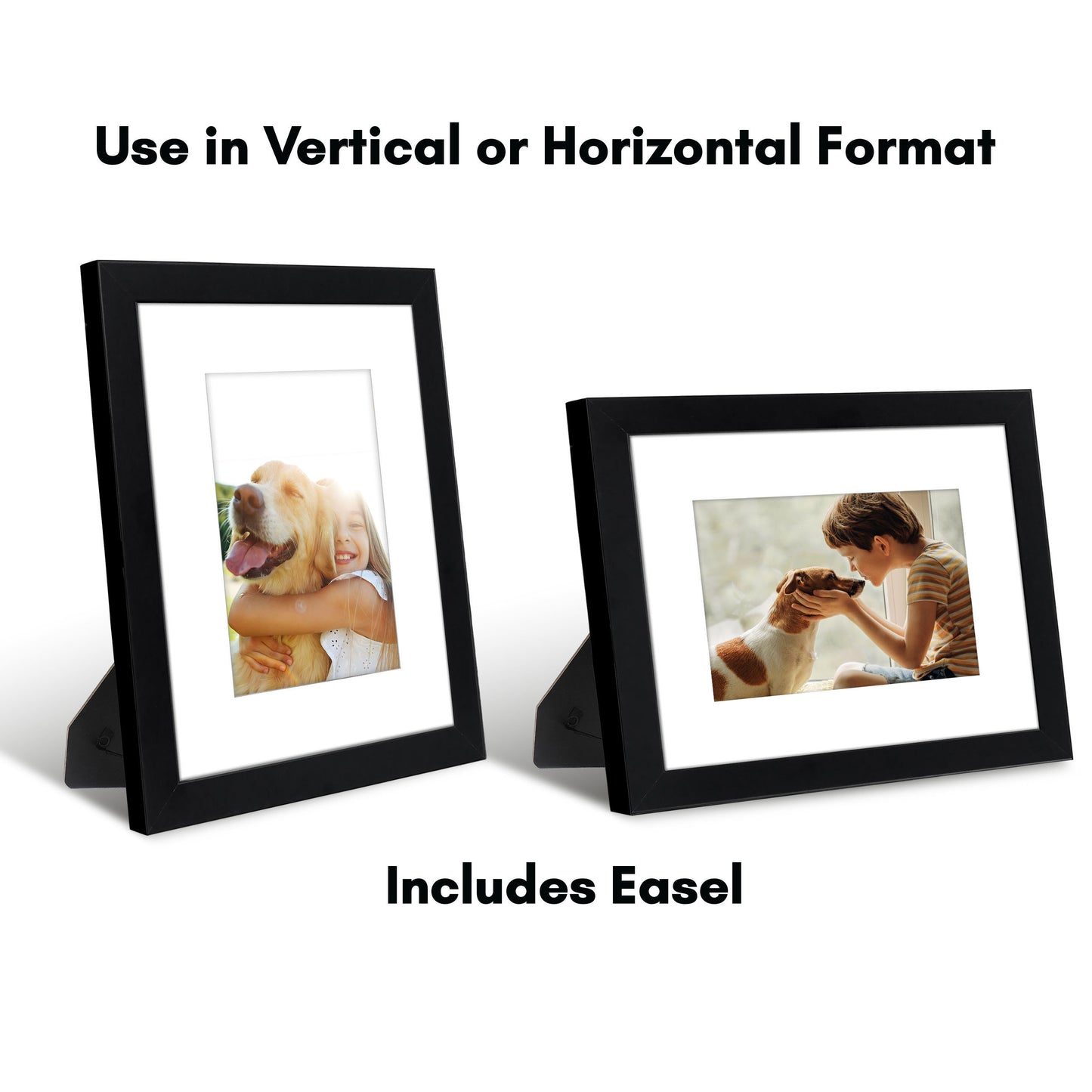 Americanflat | 8x10 | Picture Frame with Shatter-Resistant Glass | Set of 4 | Use as 5x7 Frame with Mat or Display 8x10 Photo Without Mat | Signature Collection | Photo Frames for Tabletop or Wall | Black
