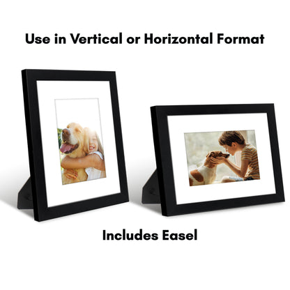 Americanflat | 8x10 | Picture Frame with Shatter-Resistant Glass | Set of 4 | Use as 5x7 Frame with Mat or Display 8x10 Photo Without Mat | Signature Collection | Photo Frames for Tabletop or Wall | Black