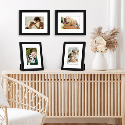 Americanflat | 8x10 | Picture Frame with Shatter-Resistant Glass | Set of 4 | Use as 5x7 Frame with Mat or Display 8x10 Photo Without Mat | Signature Collection | Photo Frames for Tabletop or Wall | Black